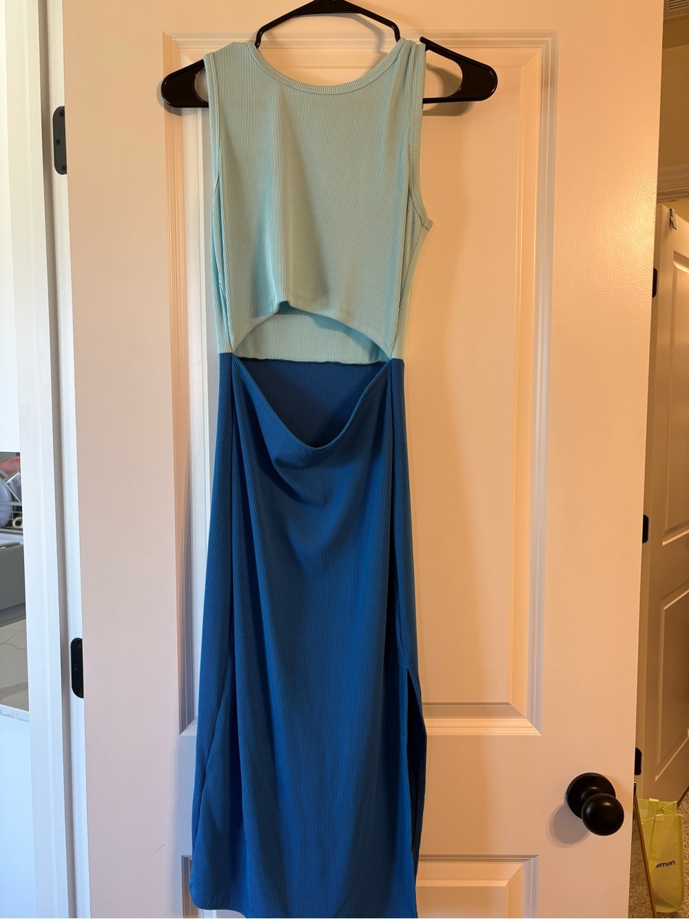 Sleeveless Two-Tone Blue Cutout Dress